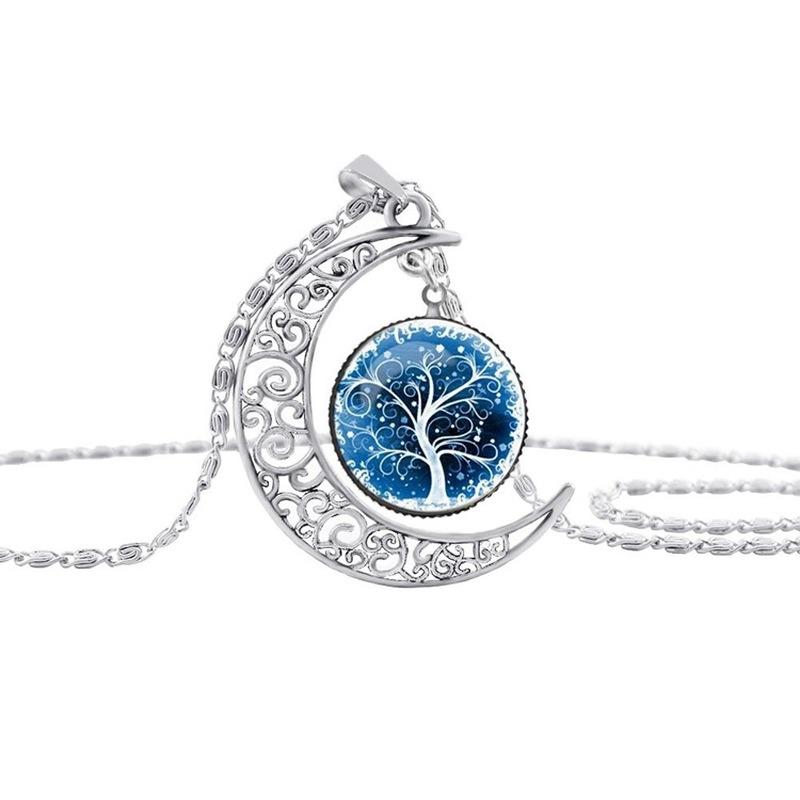 Collier Lune Ajourée Pendentif Arbre de Vie Pierre du Temps 