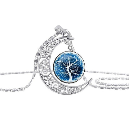 Openworked Moon Necklace Time Stone Tree of Life Pendant