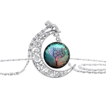 Collier Lune Ajourée Pendentif Arbre de Vie Pierre du Temps 