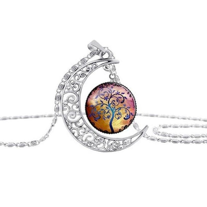 Collier Lune Ajourée Pendentif Arbre de Vie Pierre du Temps 