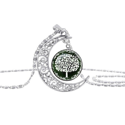 Collier Lune Ajourée Pendentif Arbre de Vie Pierre du Temps 