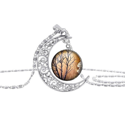 Collier Lune Ajourée Pendentif Arbre de Vie Pierre du Temps 