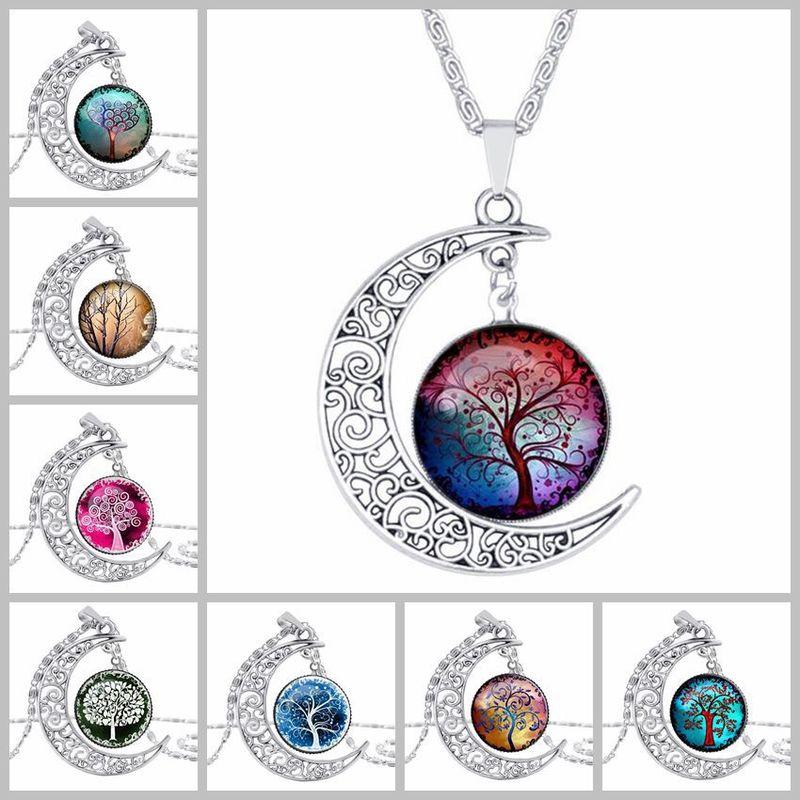 Collier Lune Ajourée Pendentif Arbre de Vie Pierre du Temps 