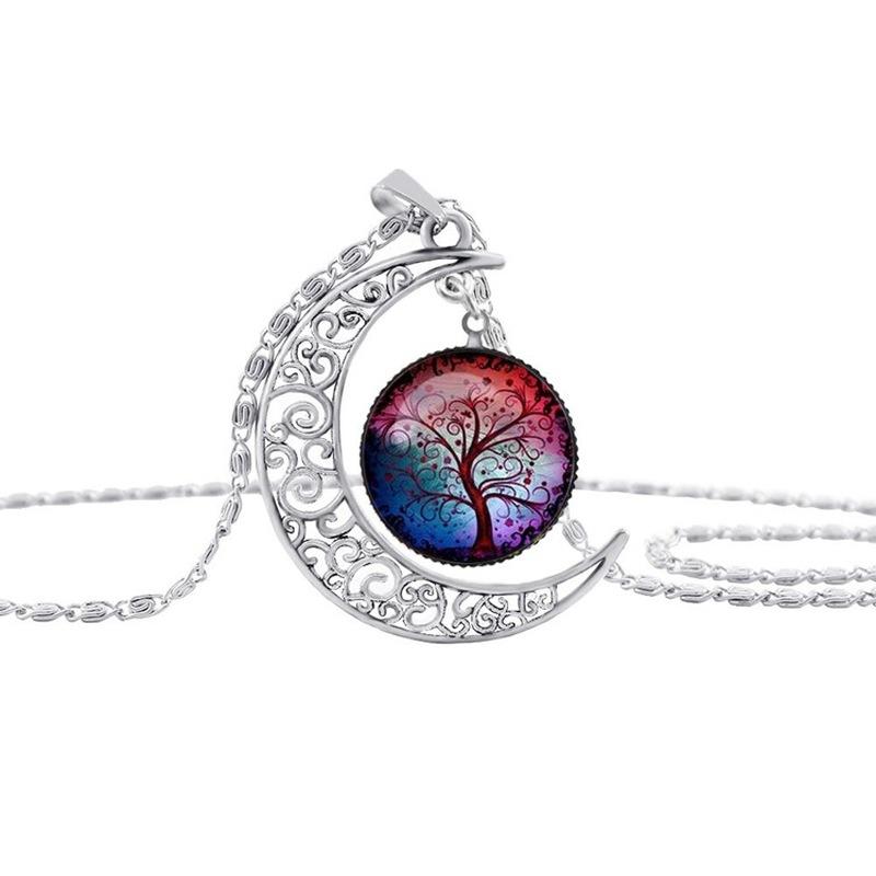 Collier Lune Ajourée Pendentif Arbre de Vie Pierre du Temps 