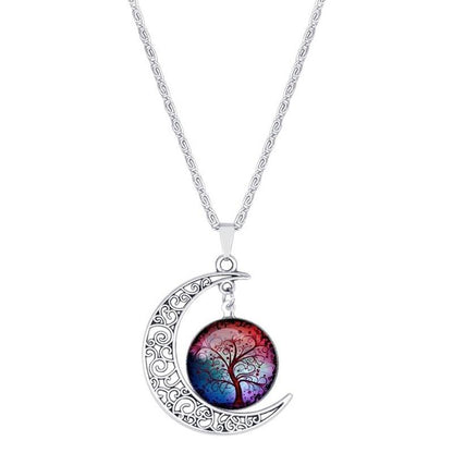 Collier Lune Ajourée Pendentif Arbre de Vie Pierre du Temps 