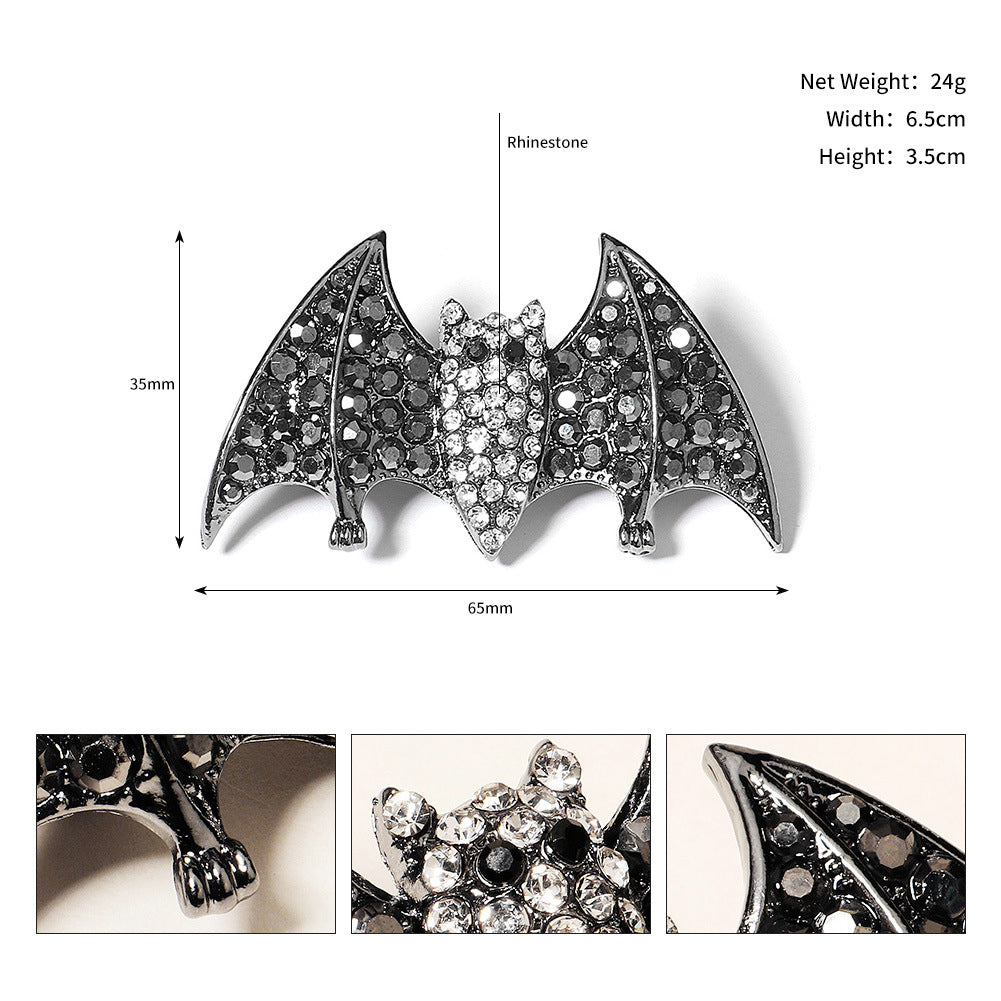 Haarspange mit Strasssteinen, Totenkopf, Spinne und Fledermaus 