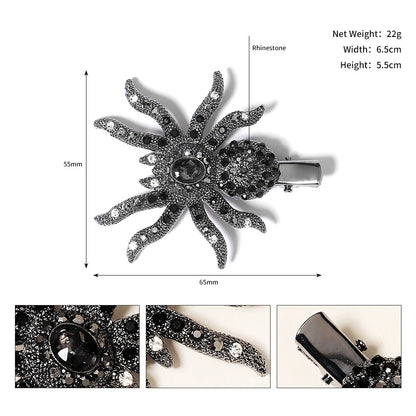 Haarspange mit Strasssteinen, Totenkopf, Spinne und Fledermaus 