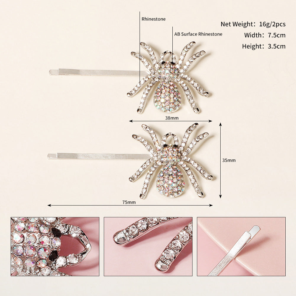 Haarspange mit Strasssteinen, Totenkopf, Spinne und Fledermaus 