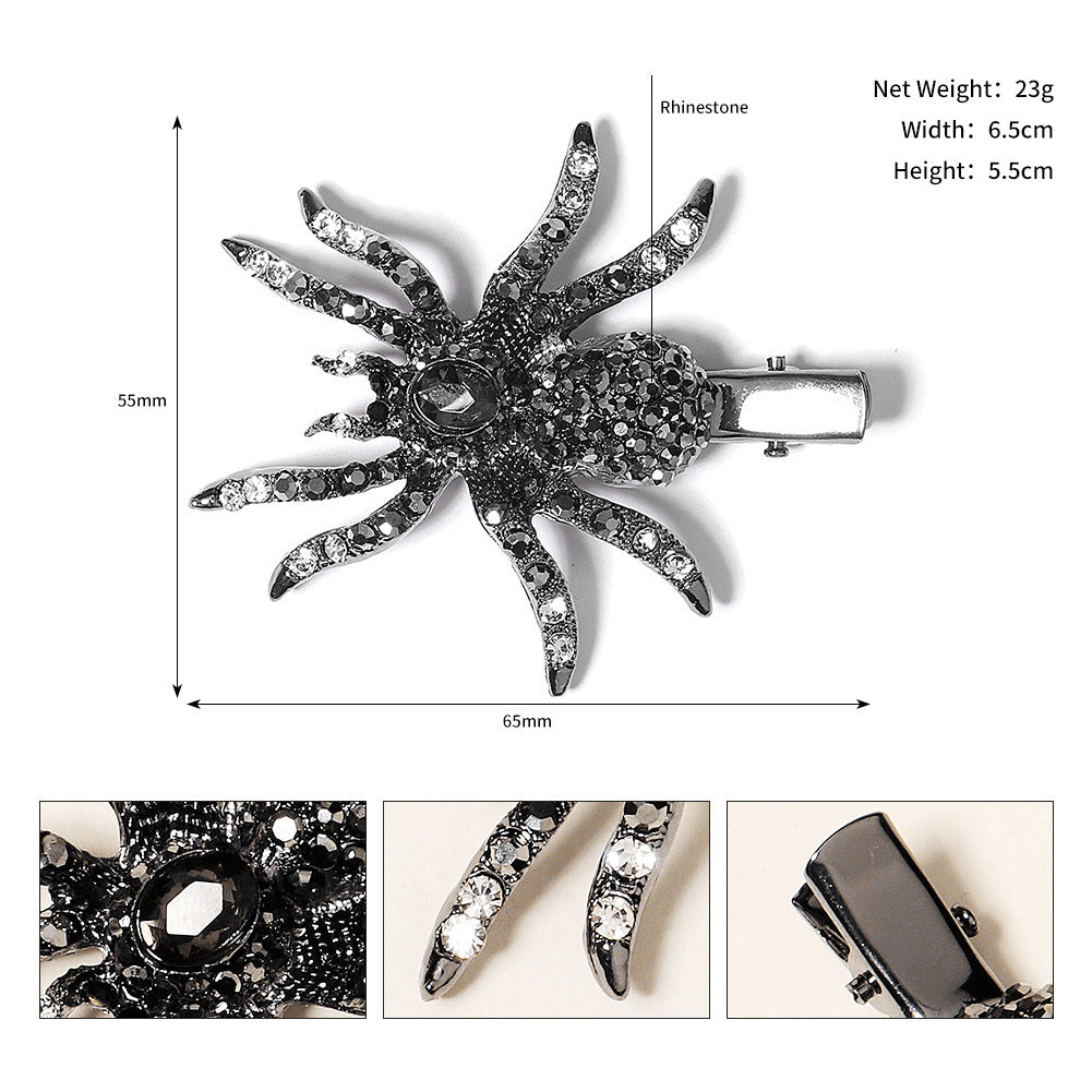 Haarspange mit Strasssteinen, Totenkopf, Spinne und Fledermaus 