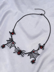 Gothic Exaggerated Black Spider Web Necklace