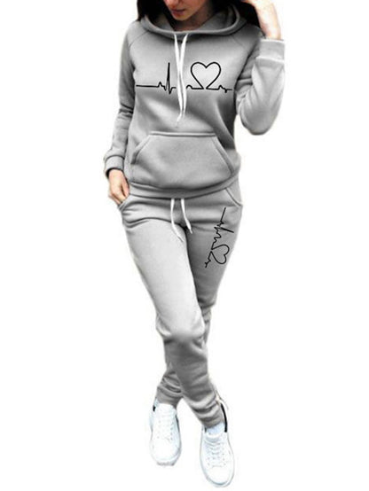 Love printed fleece sports suit