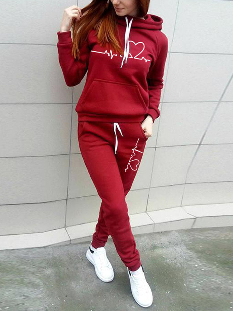 Love printed fleece sports suit