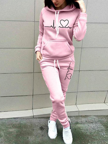 Love printed fleece sports suit