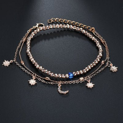 Multi-layer Women's Bead Moon Star Anklet