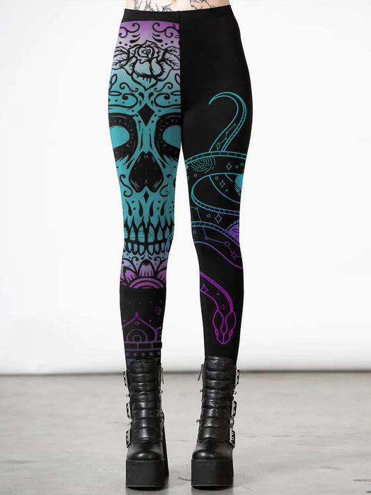 Cashew Pattern Skull And Snake Print Leggings