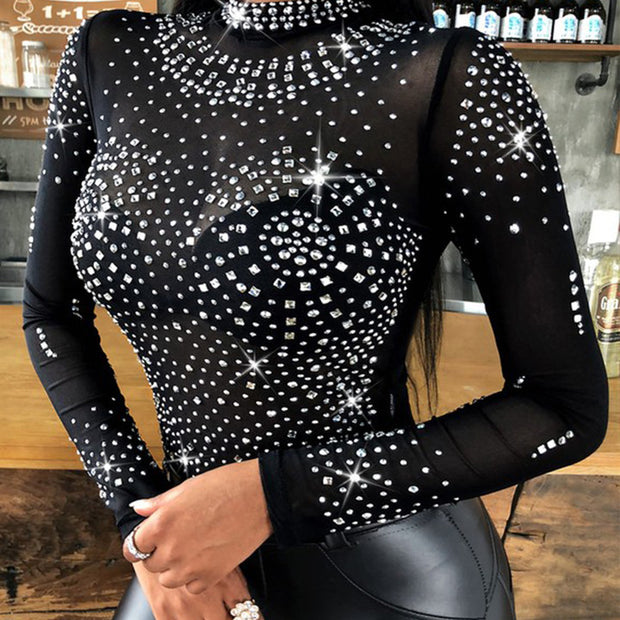 Sexy Drilling See-Through Mesh Tight Bodysuit