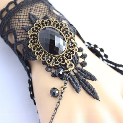 Black Lace Faux Gem Punk Ring Bracelet