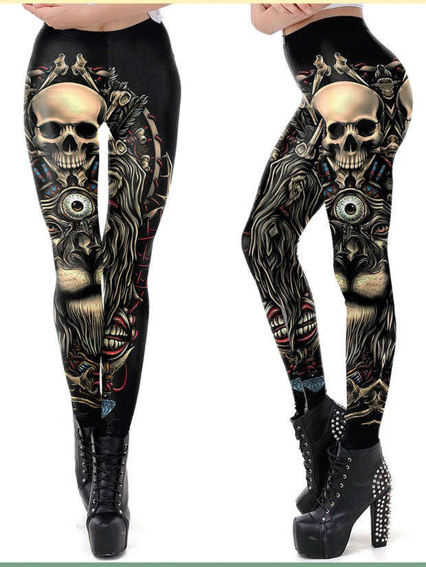 Skull 3D Digital Printing Hip Lifting Women's Leggings