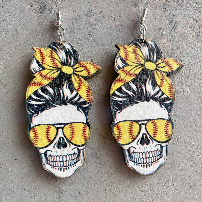 Fashion Skull Girls Wooden Earrings