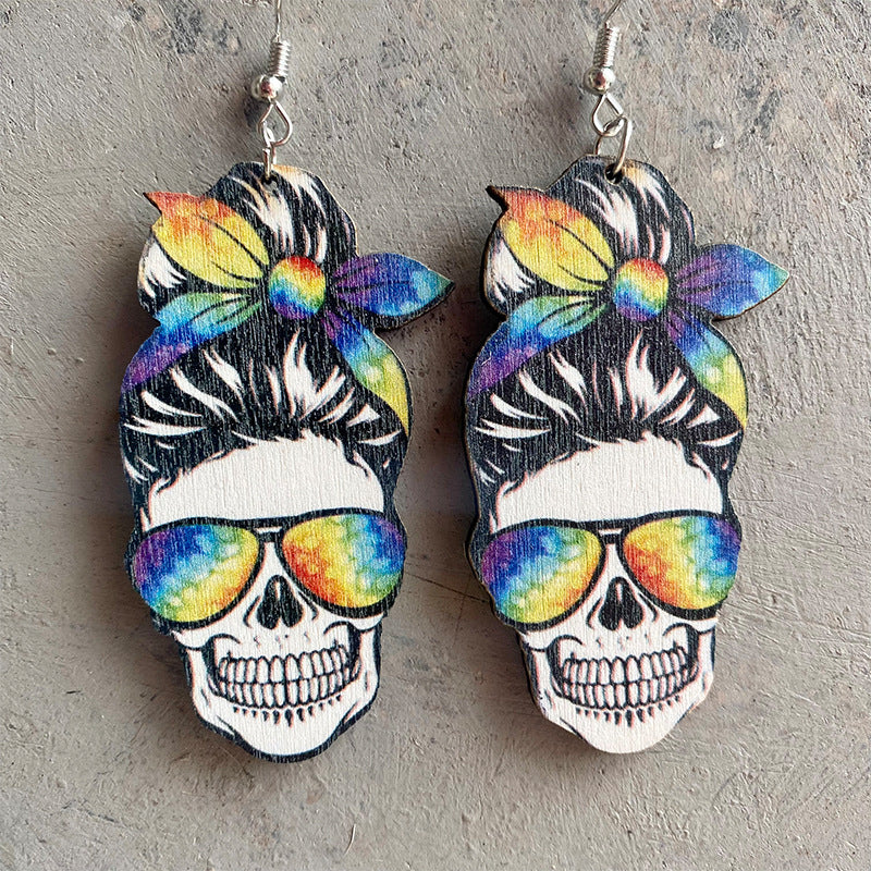 Fashion Skull Girls Wooden Earrings