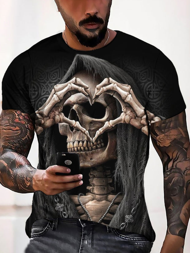 T-shirt avec impression numérique 3D Love Skull pour hommes 