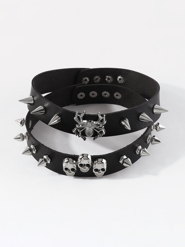 Gothic Skull Leather Collar
