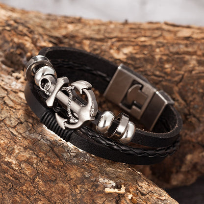 Men's Retro Anchor Multi-layer Woven Bracelet