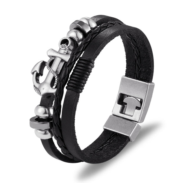 Men's Retro Anchor Multi-layer Woven Bracelet