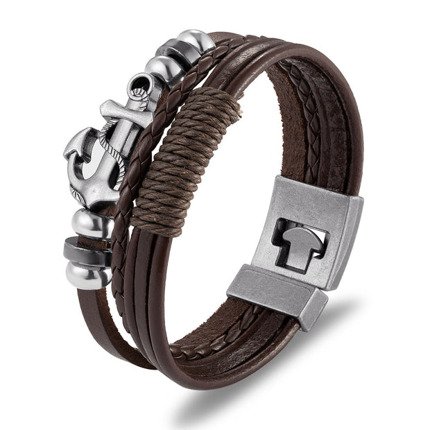 Men's Retro Anchor Multi-layer Woven Bracelet
