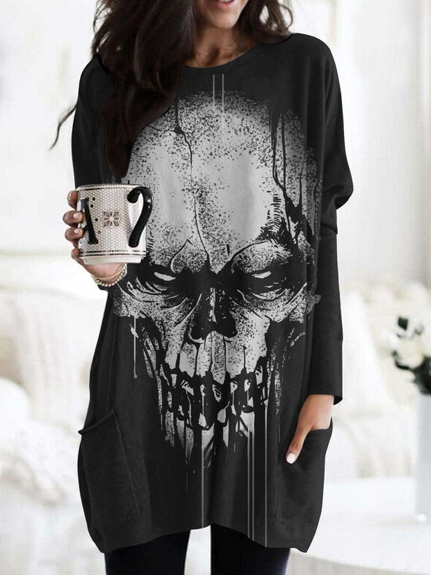 Scary Skull Print Long Sleeve T-Shirt