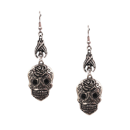 Retro Skull Bat Drop Earrings