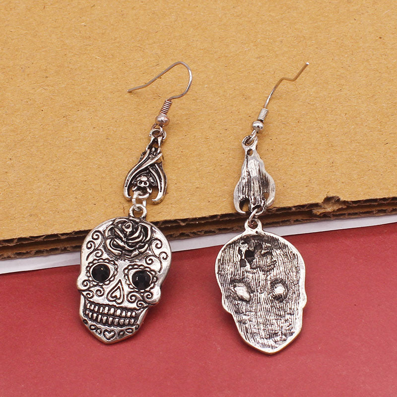 Retro Skull Bat Drop Earrings