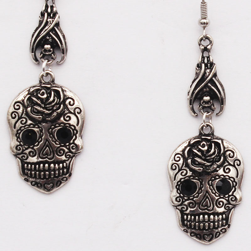 Retro Skull Bat Drop Earrings