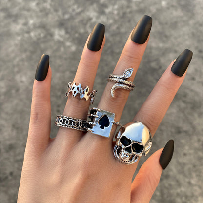 Retro Skull Snake Poker Rings Set