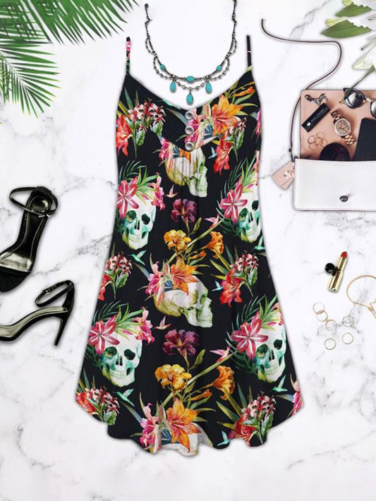 Skull Flowers Love Summer Tropical Style