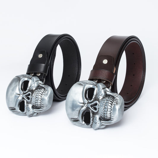 Vintage Large Skull Buckle Men Belt