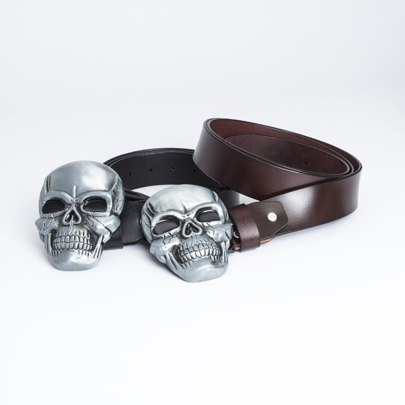 Vintage Large Skull Buckle Men Belt