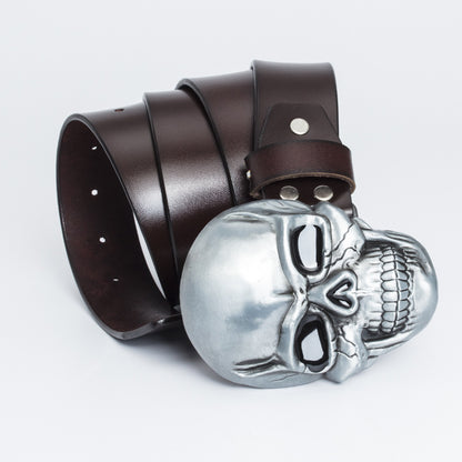 Vintage Large Skull Buckle Men Belt