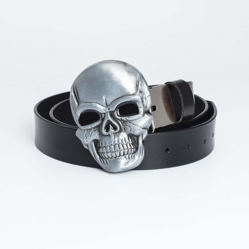 Vintage Large Skull Buckle Men Belt