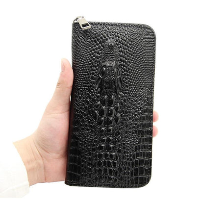 Long Zipper Wallet with Crocodile Pattern