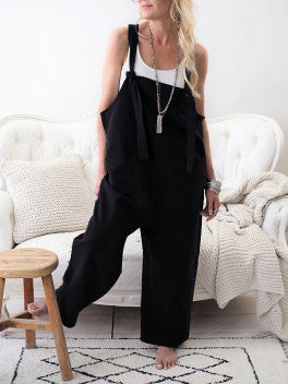 Women's Casual Wide-leg Solid Color Linen Jumpsuit