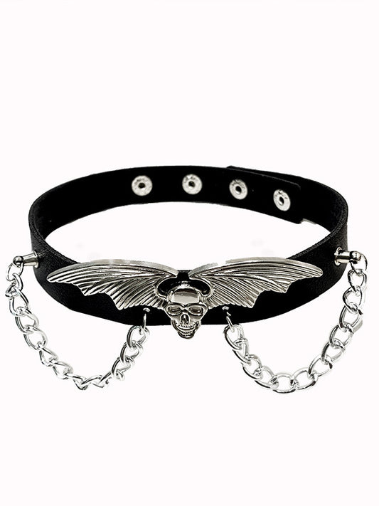 Halsband mit Totenkopf-Fledermausflügel 