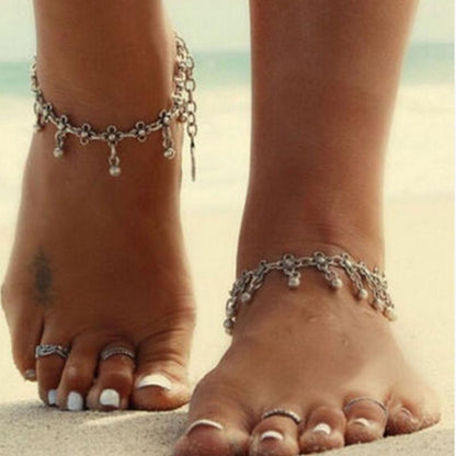 Bohemian Beach Floral Tassel Anklets