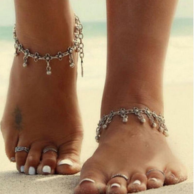Bracelets de cheville à pampilles florales de plage bohème 