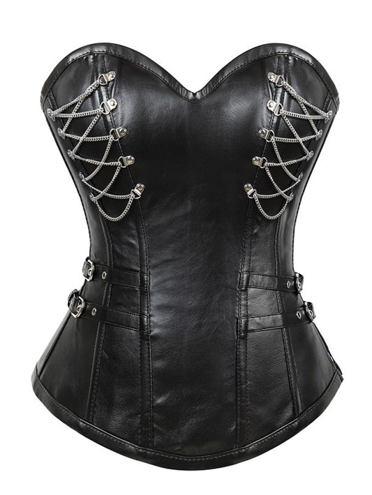 Corset en PU à boucles et chaînes punk 