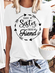 Kurzarm-T-Shirt mit Aufdruck „ALWAYS MY SISTERS FOREVER MY FRIEND“ 