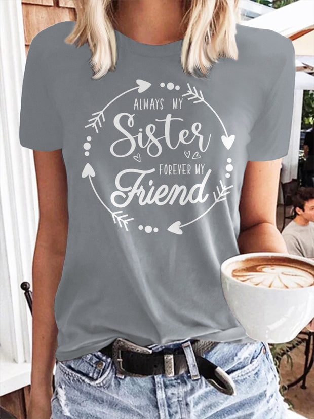 Kurzarm-T-Shirt mit Aufdruck „ALWAYS MY SISTERS FOREVER MY FRIEND“ 