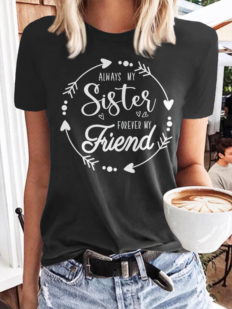 Kurzarm-T-Shirt mit Aufdruck „ALWAYS MY SISTERS FOREVER MY FRIEND“ 