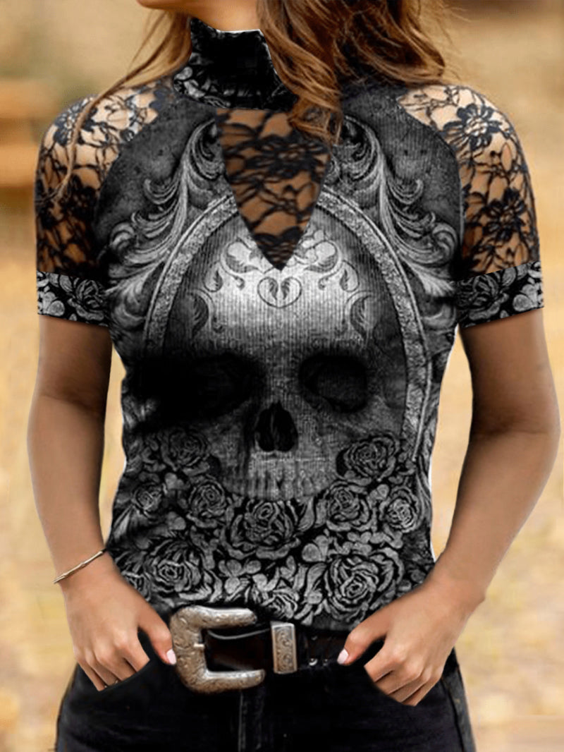 Punk Skull Lace Panel Top