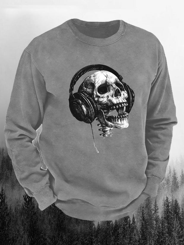 Sweatshirt mit Totenkopf-Print und Kopfhörer-Motiv 
